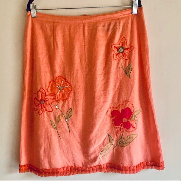 Requirements Dresses & Skirts - Embroidered/Embellished Peach Floral A-line skirt
